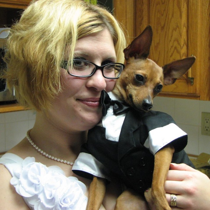 Radar the Miniature Pinscher all dressed up